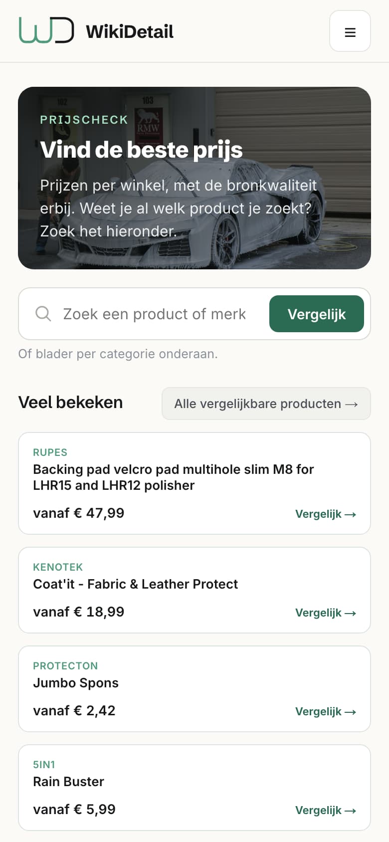 WikiDetail-prijscheck op iPhone met producten en prijsinformatie